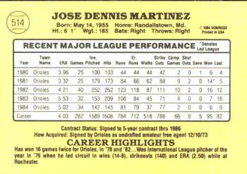 1985 Donruss #514 Dennis Martinez Back