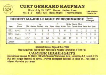 1985 Donruss #524 Curt Kaufman Back