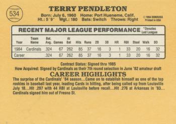 1985 Donruss #534 Terry Pendleton Back