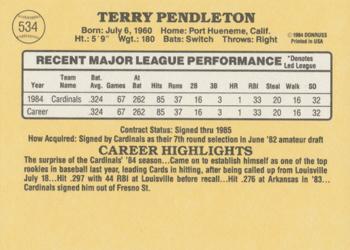 1985 Donruss #534 Terry Pendleton Back