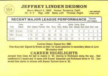 1985 Donruss #554 Jeff Dedmon Back