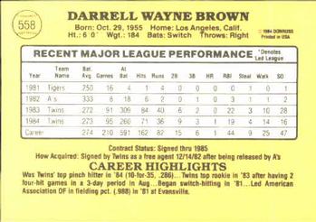 1985 Donruss #558 Darrell Brown Back