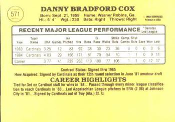 1985 Donruss #571 Danny Cox Back