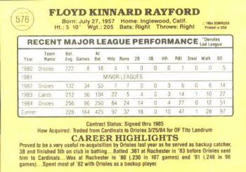 1985 Donruss #576 Floyd Rayford Back