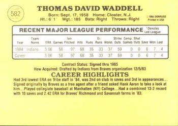 1985 Donruss #582 Tom Waddell Back