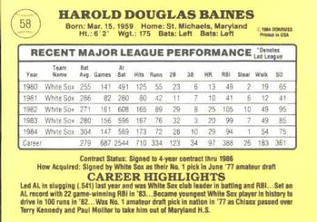 1985 Donruss #58 Harold Baines Back