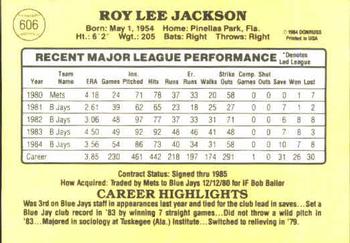 1985 Donruss #606 Roy Lee Jackson Back