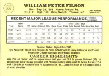 1985 Donruss #607 Pete Filson Back
