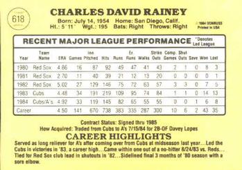 1985 Donruss #618 Chuck Rainey Back