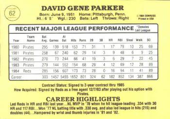 1985 Donruss #62 Dave Parker Back