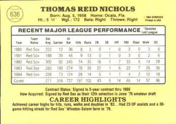 1985 Donruss #636 Reid Nichols Back