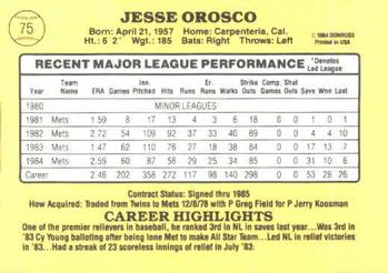 1985 Donruss #75 Jesse Orosco Back