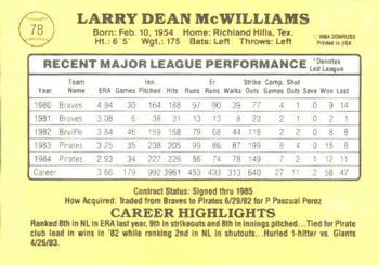 1985 Donruss #78 Larry McWilliams Back