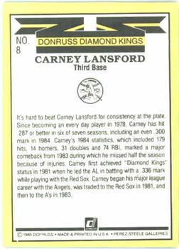 1985 Donruss #8 Carney Lansford Back