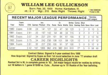 1985 Donruss #97 Bill Gullickson Back