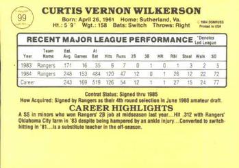 1985 Donruss #99 Curtis Wilkerson Back