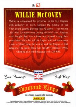 2014 Panini Hall of Fame 75th Year Anniversary - Diamond Kings #63 Willie McCovey Back
