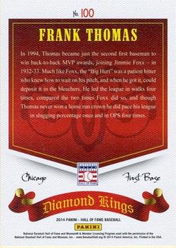 2014 Panini Hall of Fame 75th Year Anniversary - Diamond Kings #100 Frank Thomas Back