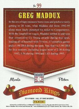 2014 Panini Hall of Fame 75th Year Anniversary - Diamond Kings Red #99 Greg Maddux Back