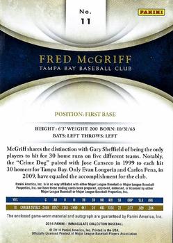 2014 Panini Immaculate Collection - Immaculate Autograph Materials Prime #11 Fred McGriff Back