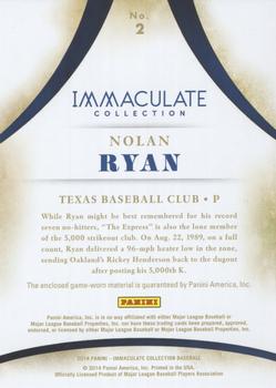2014 Panini Immaculate Collection - Immaculate Heroes Materials #2 Nolan Ryan Back