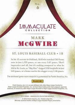 2014 Panini Immaculate Collection - Immaculate Heroes Materials #6 Mark McGwire Back