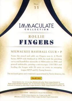 2014 Panini Immaculate Collection - Immaculate Heroes Materials #11 Rollie Fingers Back