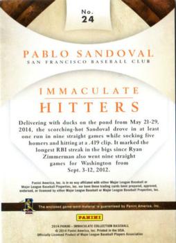 2014 Panini Immaculate Collection - Immaculate Hitters Memorabilia #24 Pablo Sandoval Back