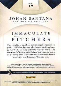 2014 Panini Immaculate Collection - Immaculate Pitchers Memorabilia #12 Johan Santana Back