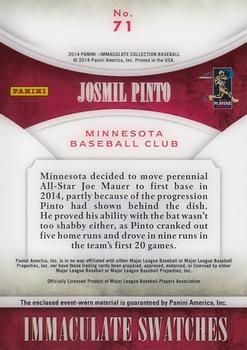 2014 Panini Immaculate Collection - Immaculate Swatches #71 Josmil Pinto Back