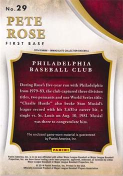 2014 Panini Immaculate Collection - Premium Material Prime #29 Pete Rose Back
