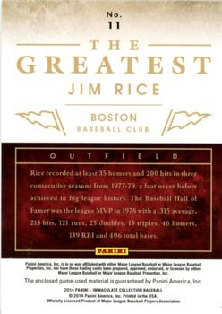 2014 Panini Immaculate Collection - The Greatest Materials #11 Jim Rice Back