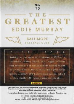 2014 Panini Immaculate Collection - The Greatest Materials #13 Eddie Murray Back