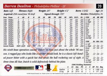 1997 Score #20 Darren Daulton Back