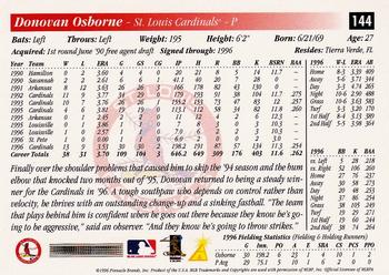 1997 Score #144 Donovan Osborne Back