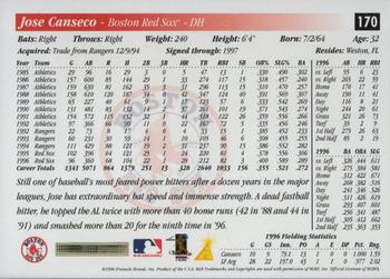 1997 Score #170 Jose Canseco Back