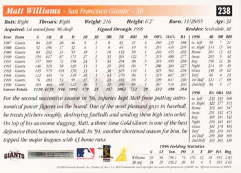 1997 Score #238 Matt Williams Back