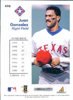 1997 Score #498 Juan Gonzalez Back