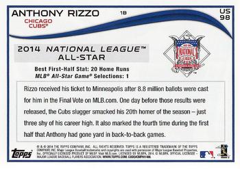 2014 Topps Update - Walmart Blue Border #US-98 Anthony Rizzo Back