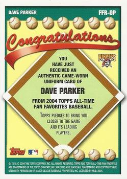 2004 Topps All-Time Fan Favorites - Relics #FFR-DP Dave Parker Back