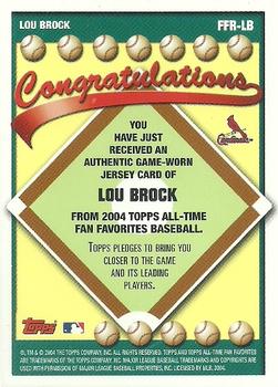 2004 Topps All-Time Fan Favorites - Relics #FFR-LB Lou Brock Back