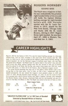 1970 Rold Gold Pretzels All-Time Baseball Greats #2 Rogers Hornsby Back