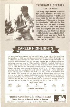 1970 Rold Gold Pretzels All-Time Baseball Greats #11 Tris Speaker Back