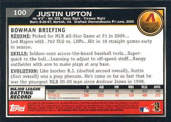 2010 Bowman #100 Justin Upton Back