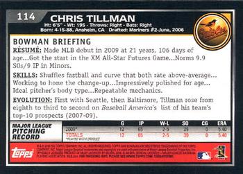 2010 Bowman #114 Chris Tillman Back