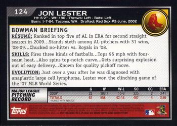 2010 Bowman #124 Jon Lester Back