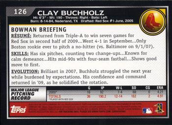 2010 Bowman #126 Clay Buchholz Back