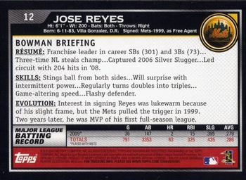 2010 Bowman #12 Jose Reyes Back