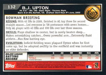2010 Bowman #132 B.J. Upton Back