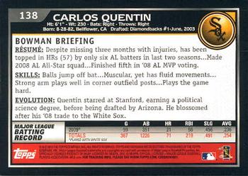 2010 Bowman #138 Carlos Quentin Back